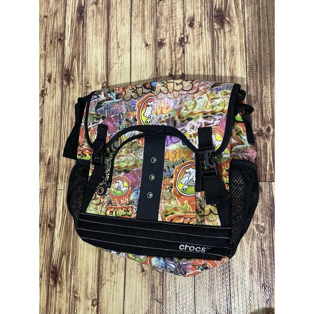 Crocs Graffiti Dinosaur Messenger Bag Adult Lime Green Interior